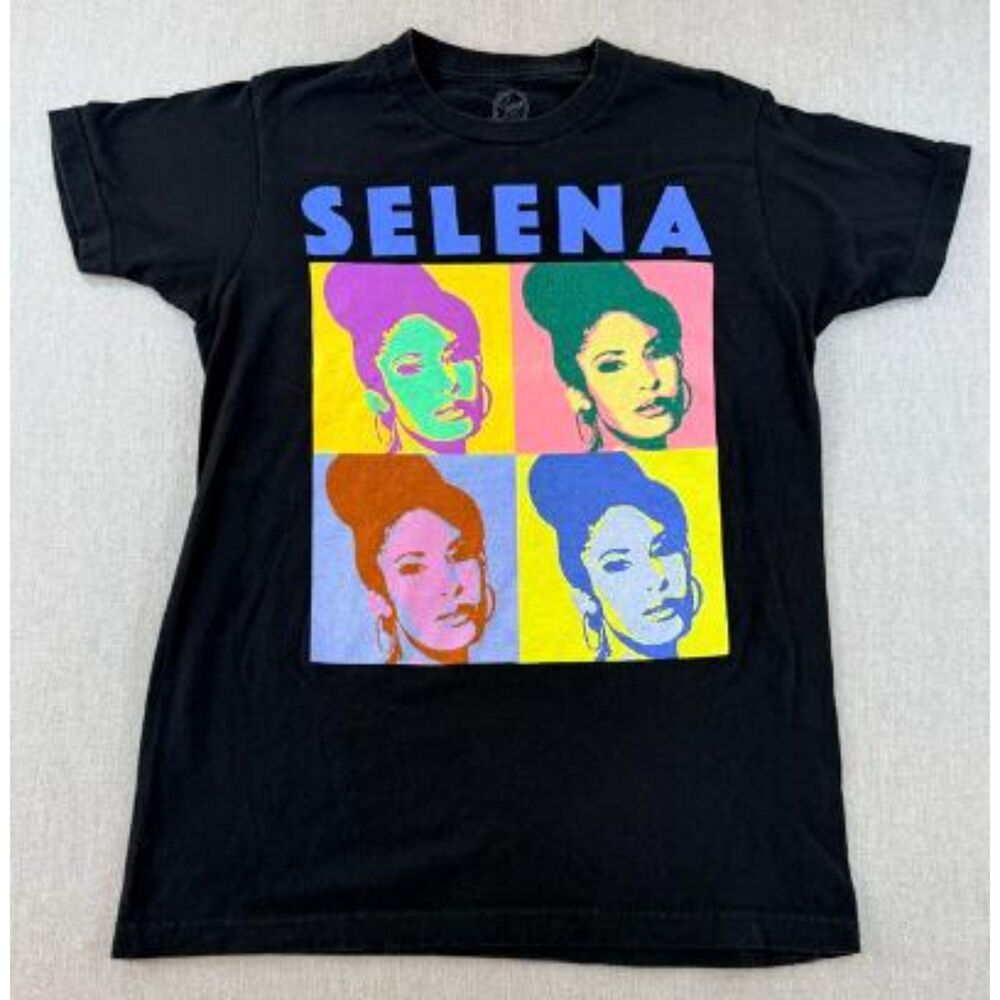 Selena Quintanilla Pop Art Graphic T Shirt Womens S Black Warhol Music Tee